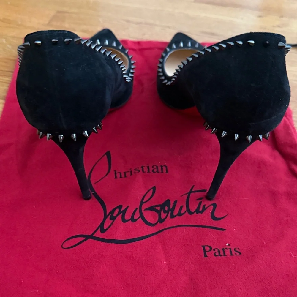 Christian Louboutin Black Suede Studded Heels - Picture 2 of 8